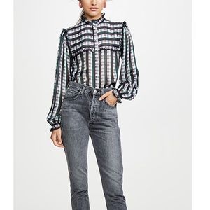 Jason Wu Striped Plaid Ruffle Blouse